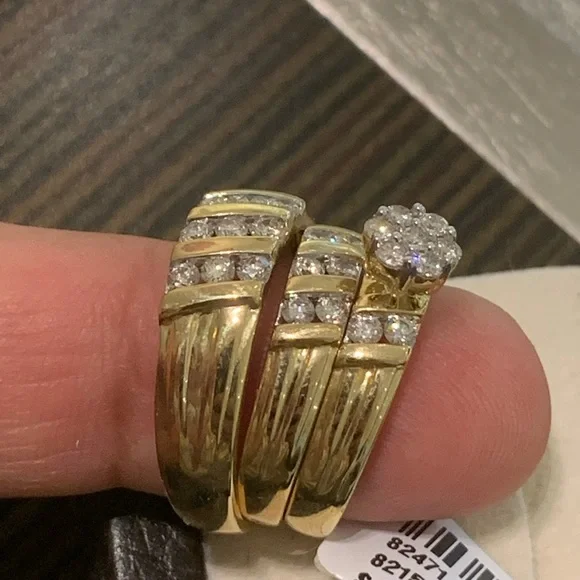 Trio set 10kt gold and 1.00 cttw diamonds for men woman
